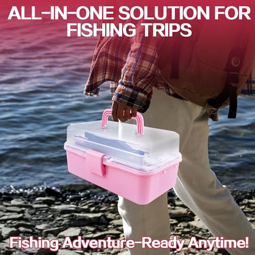 3-Layer Pink Fishing Tackle Box with Tackle Included, Fishing Tools Kit Includes Pliers Fish Lip Gripper Scale Crankbait Spinnerbaits Soft Baits Hooks, Ideal Gift for Angler Saltwater Freshwater - color: Pink