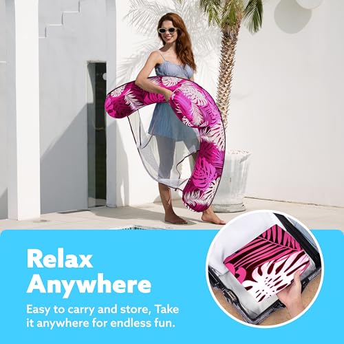 SLOOSH Inflatable Pool Floats Adult,Lounge Chair Adult with Plant Pattern,Floating Water Hammock,Blow up Pool Noodles Rafts for Relaxing Swimming Party Summer Water Beach Lake Fun - color: Pink