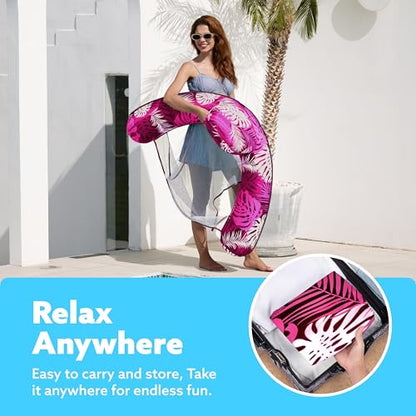 SLOOSH Inflatable Pool Floats Adult,Lounge Chair Adult with Plant Pattern,Floating Water Hammock,Blow up Pool Noodles Rafts for Relaxing Swimming Party Summer Water Beach Lake Fun - color: Pink
