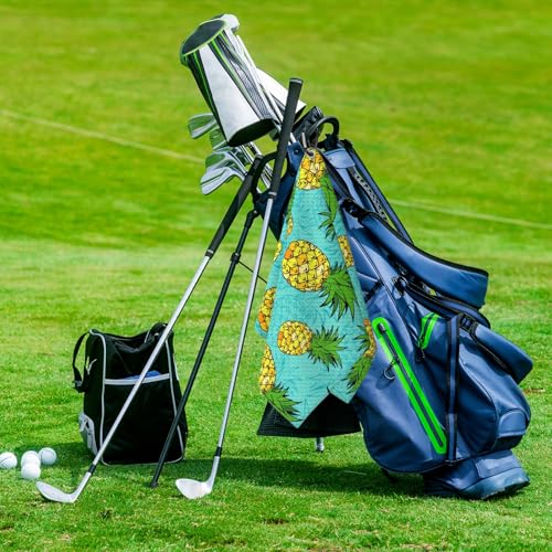 Yellow Pineapple Golf Towel for Golf Bags Carts Cute Fruits Golf Towels with Clip Blue Waffle Towels Cleaning Cloth 2 Packs for Men Golfer Accessories, Birthday Father's Day Holiday Present - color: Green Yellow
