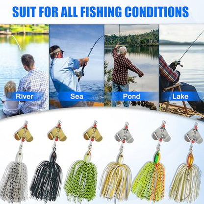 Fishing Buzzbait Lures Bass Spinnerbait Kit Buzz Bait Multicolor Swimbait Metal Jig Lure for Bass Pike Trout Fishing - color: A- 6pcs