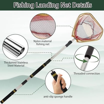 Fishing Nets, 58-94" Fishing Landing Net Telescoping for Riverbank Fishing Shrimp catching and Debris Removal Fishing Net Foldable