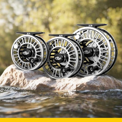SF SF-003 Pro Fly Fishing Reel for Freshwater,CNC Precision Machining Process,Mid Arbor Design,Smooth Drag System,Lightweight Aluminum Body - size: 3/4wt, style: Gunmetal Gray & Black