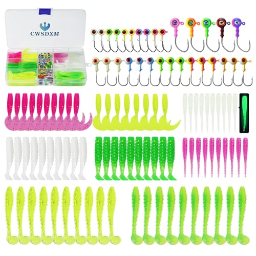 120pcs Fishing Crappie Lures -70pcs Jig Heads Hooks Kit,Small Soft Plastic Grub Lure, Tube Bait Jig Heads for Saltwater Freshwater Fishing - size: 110 pieces (30 Jig Heads + 80 Soft Baits)