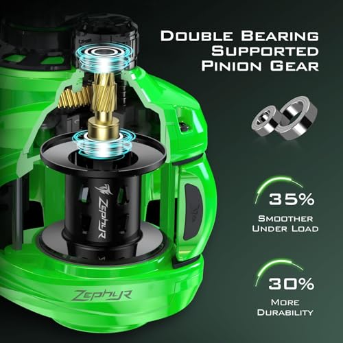 KastKing Zephyr Baitcasting Fishing Reel, Halo XII Magnetic Braking System Baitcaster Reel, 7+1 Double Shielded Stainless Steel BB, 7.2:1 High-Speed Gear Ratio, 18lb Triple Disc Carbon Fiber Drag - color: B:Left Handed-Green-7.2:1