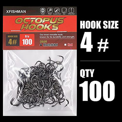 Octopus-Hook-Fishing-Beak-Circle-Hooks-Freshwater-Red-Black-100-50 Pack - color: 2-Black, size: Size:4 100-Pack