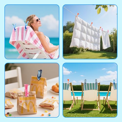 8 Pack Clips for Beach Chairs-Durable and Big Towel Clips, Peg Clips with Colorful Parrot and Pink Flamingo Shape, Creative Beach Towel Clip for Family Use, Portable During Travel. - style: Parrot+Flamingo+Fish+Slippers