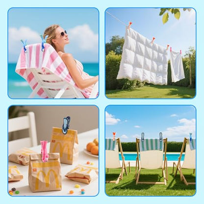 8 Pack Clips for Beach Chairs-Durable and Big Towel Clips, Peg Clips with Colorful Parrot and Pink Flamingo Shape, Creative Beach Towel Clip for Family Use, Portable During Travel. - style: Parrot+Flamingo+Fish+Slippers