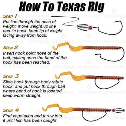 Texas-Rigs-for-Bass-Fishing-Leaders-with-Weights-Hooks-Rigged-Line-Kit - size: #1 Hooks-3/16 oz Weight-5pcs