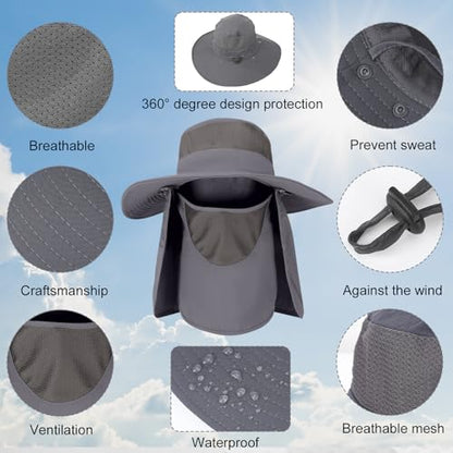 4 Pack Sun Hats for Men Women UPF 50+ Wide Brim Fishing Bucket Hat Summer Outdoor UV Protection Adjustable Neck Flap - color: Light Gray*2, Gray*2