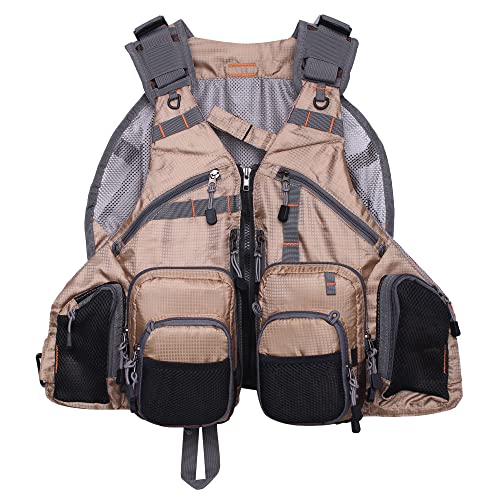 Raprance Fly Fishing Vest Backpack - Adjustable Lightweight and Quick-Dry, with 17 Pocketsfor Trout Bass Saltwate - color: Fv01-khaki