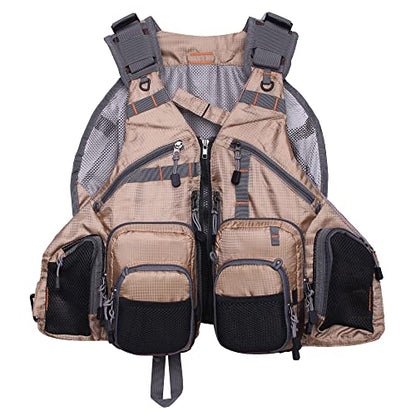 Raprance Fly Fishing Vest Backpack - Adjustable Lightweight and Quick-Dry, with 17 Pocketsfor Trout Bass Saltwate - color: Fv01-khaki