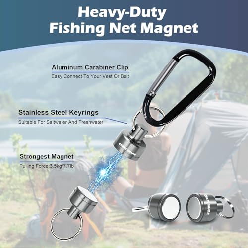 Magnetic Net Release for Fly Fishing, Aluminum Magnetic Quick Release Keychain, Fly Fishing Net Magnet Holder Retractor with Carabiner - color: gray