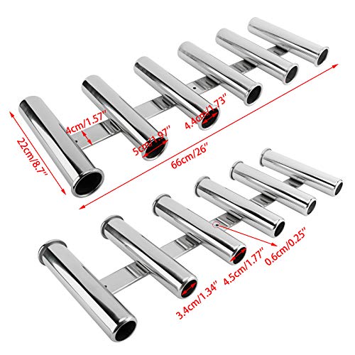 YaeMarine Fishing Rod Holder 316 Stainless Steel Fishing Rod Rack 3Tube/4Tube/5Tube/6Tube Mirror Finish for Marine Boat Yacht Camper - style: 6 Tube