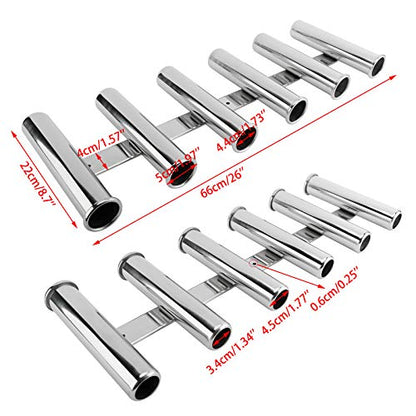 YaeMarine Fishing Rod Holder 316 Stainless Steel Fishing Rod Rack 3Tube/4Tube/5Tube/6Tube Mirror Finish for Marine Boat Yacht Camper - style: 6 Tube