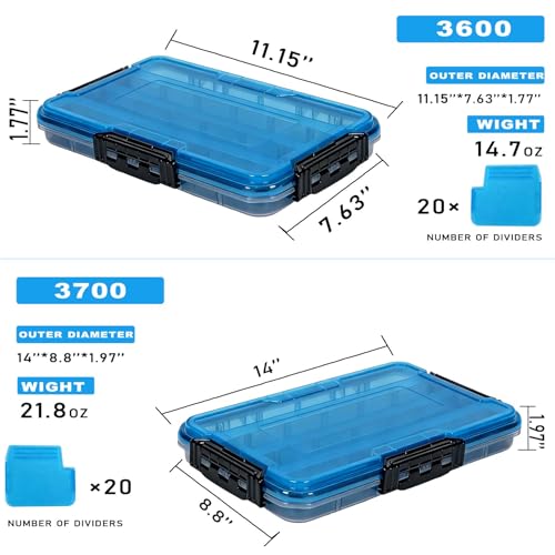 BEAR PAW 3600 Fishing Tackle Boxes Large Waterproof Fishing Lure Tray Storage Organizer Plastic Tackle Box with Adjustable Dividers Blue - style: 3600 Waterproof