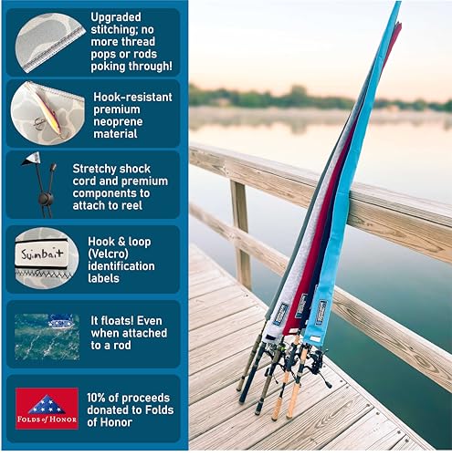 Premium Neoprene Fishing Rod Sleeve – Floating, Puncture Resistant, Labeled Protective Sock for Casting, Spinning, Trolling Fishing Rods - color: Flag, size: 52", style: Spinning