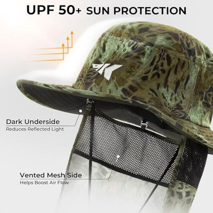 KastKing Sol Armis UPF 50 Boonie Hat - Sun Protection Hat, Fishing Hat, Beach & Hiking Hat, Paddling - color: Z: Prym1 Ambush, size: With Neck Shield