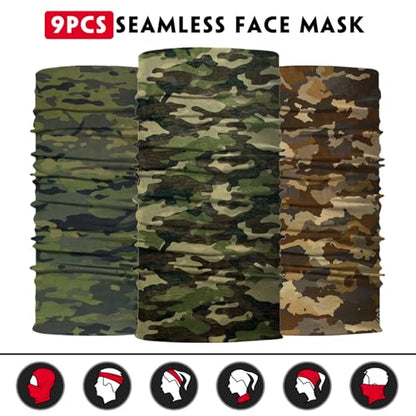 Neck Gaiter for Men Women Headwear Bandana Head Wrap Face Scarf Mask Cover Warmer Balaclava-Seamless & Versatile - color: B-camo 3