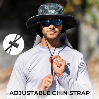 KastKing Sol Armis UPF 50 Boonie Hat - Sun Protection Hat, Fishing Hat, Beach & Hiking Hat, Paddling - color: D1: Boulder Camo Obsidian, size: With Neck Shield