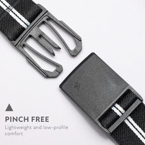 Arcade Belts Mens Explore Belt, Stretch Webbing for Max Comfort & Custom Fit, Metal-Free Buckle, Machine Washable Travel Belt - color: Stripe - Black/White