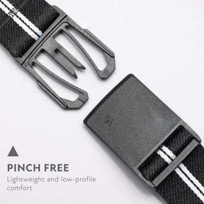 Arcade Belts Mens Explore Belt, Stretch Webbing for Max Comfort & Custom Fit, Metal-Free Buckle, Machine Washable Travel Belt - color: Stripe - Black/White