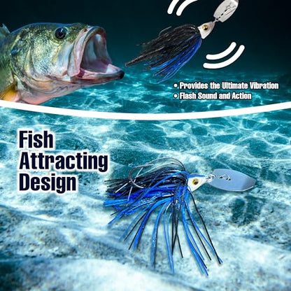 Reaction Tackle Tungsten Bladed Swim Jig Heads - Vibrating Chatter Jig with Silicone Skirt for Bass Walleye Pike (2-Pack) - color: Bluegill, size: 1/2 Oz