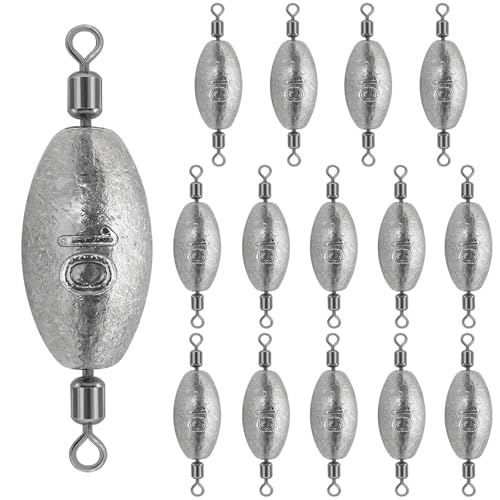 15Pcs Fishing Weights Sinkers Inline Trolling Sinkers with Inner Swivels | Egg Sinkers Oval Drop Shot Weights Lead for Saltwater Freshwater Fishing - size: 3/8oz-15Pcs
