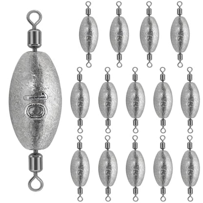 15Pcs Fishing Weights Sinkers Inline Trolling Sinkers with Inner Swivels | Egg Sinkers Oval Drop Shot Weights Lead for Saltwater Freshwater Fishing - size: 3/8oz-15Pcs