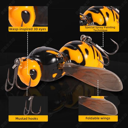 FONMANG Top Water Fishing Lures, 3-Pcs Topwater Lures for Bass Walleye Pike, 2025 New Wasp Crawl Bait for Freshwater and Saltwater - color: 3 Plated Color Wasp Topwater