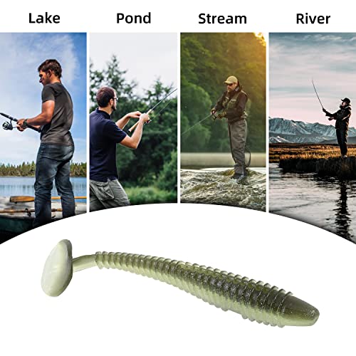 Paddle Tail Swimbaits 100/80/50PCS, 5/4/3/2 inch Soft Fishing Lures Bulk Pack – Durable Lifelike Action Lures for Bass, Trout, Crappie – Freshwater & Saltwater Fishing Gifts - color: Light Green, size: 3in, 100pcs