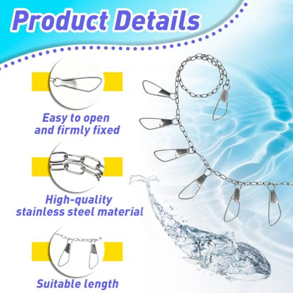 3PCS Fishing Chain Stringers, 41-inch Metal Fish Stringer | Portable Fishing Chain Stringers with Rotatable and Movable Snap on Device, for Freshwater and Saltwater Fishing