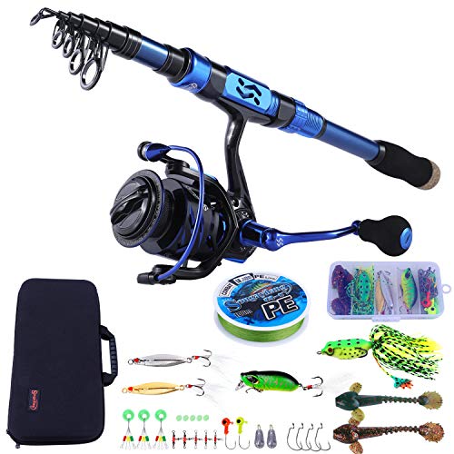 Sougayilang Fishing Rod and Reel Set Carbon Fiber Telescopic Fishing Rod 12+1BB Spinning Reel with Carry Case for Saltwater Freshwater - color: blue, size: 6.89 ft - 3000