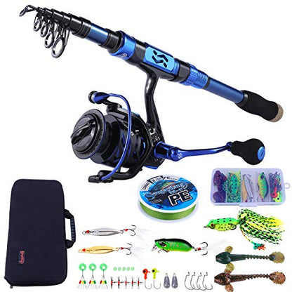Sougayilang Fishing Rod and Reel Set Carbon Fiber Telescopic Fishing Rod 12+1BB Spinning Reel with Carry Case for Saltwater Freshwater - color: blue, size: 6.89 ft - 3000