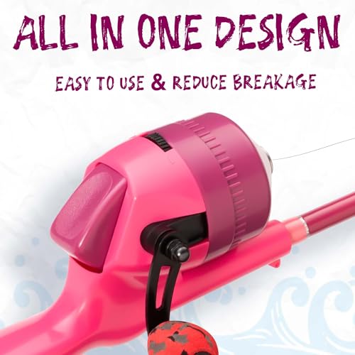 Kids Fishing Pole, Telescopic Fishing Rod, Toddler Collapsible Fishing Rod and Reel Combo with Tackle Box, Fishing Line, Bobber, and Soft Lures for Boy, Girl, Youth, Beginner, Over 4 Years Old - color: pink