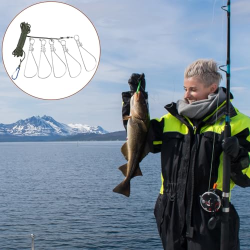 NOLITOY 2 Sets Fishing Lock Stainless Steel Stringer with 5 Hooks for Kayak Trout Fishing and Outdoor Use