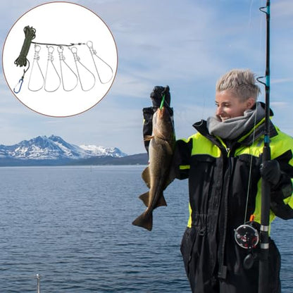 NOLITOY 2 Sets Fishing Lock Stainless Steel Stringer with 5 Hooks for Kayak Trout Fishing and Outdoor Use