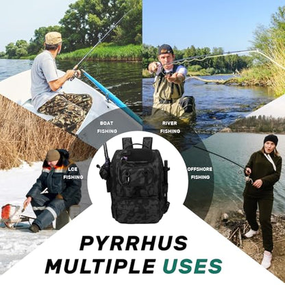 Pyrrhus 40L Fishing Backpack with Rod Holders & Insulated Cooler Compartment, Camping Cooler Tackle Storage for Anglers