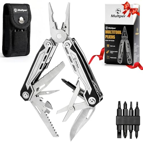 Multper Multitool Pliers MP003AB, 21-in-1 Stainless Steel Multi Tool with Pocket Knife, Screwdriver, Self-locking Pliers for Survival,Outdoor, Camping, Fishing,Hiking, Simple, Repair, Gifts for Men