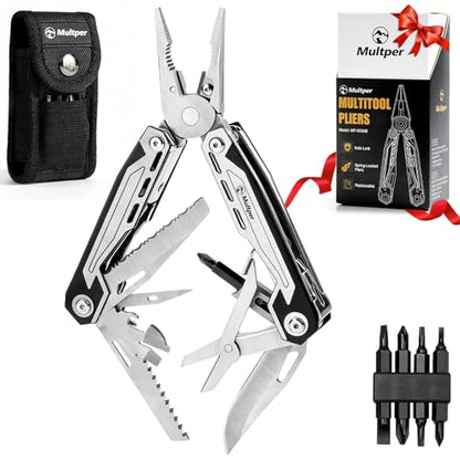 Multper Multitool Pliers MP003AB, 21-in-1 Stainless Steel Multi Tool with Pocket Knife, Screwdriver, Self-locking Pliers for Survival,Outdoor, Camping, Fishing,Hiking, Simple, Repair, Gifts for Men
