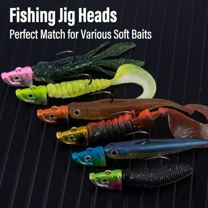 Dr.Fish 10 Pack Swimbait Jig Heads, Saltwater Fishing Jig Heads Minnow Style 3D Eyes Lead Weighted Hooks for Bass Walleye Flounder Striper Halibut Pompano Fishing - color: Chartreuse&Silver, size: 1oz-Hook #4/0