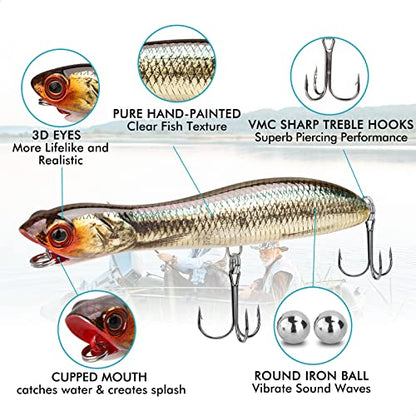 TRUSCEND Popobait Easy Catch Fishing Lures with BKK Hooks, Instant Startup, Longer Cast, Balanced Spray/Sound/Swim, Plopper Topwater Lures for Bass, Trout, Pike, Walleye, Freshwater Saltwater Fishing - color: E1-4.2",0.5oz