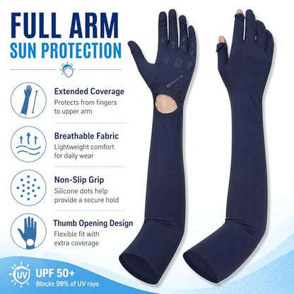 Full Finger UV Protection Gloves Driving Gloves Women, Breathable Touchscreen UPF Glove Sun Protection Glove - color: Navy Blue-a, size: One Size
