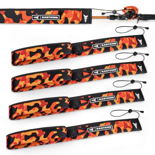 KastKing MeshGuard Camo Neoprene Fishing Rod Socks, Fishing Rod Sleeve, Floating Rod Sleeves, Adjustable Lanyard & Built-in Hanging Loop, Fits Casting, Spinning, and Fly Rods - color: Orange Camo 4 Pcs, style: Casting/Trolling