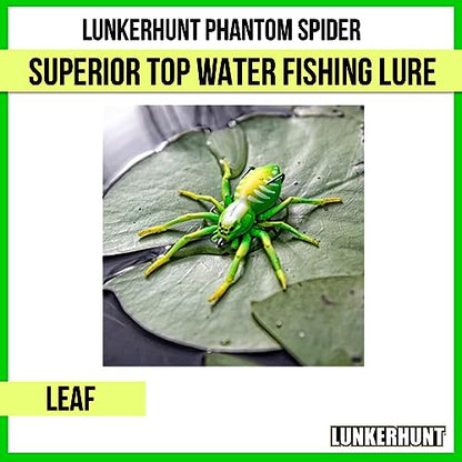 LUNKERHUNT Phantom Spider Lure for Bass Fishing (2.5 Inch) | Topwater Spider Fishing Lure with Natural Walking Action | Soft Hollow Body Weedless Hooks for Trout and Pike - color: Leaf