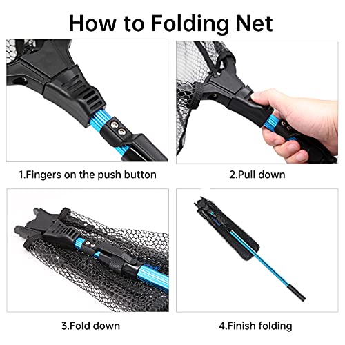 SANLIKE Aluminum Collapsible Telescopic Fishing Net for Ice Salt/Freshwater - color: Blue, size: Large