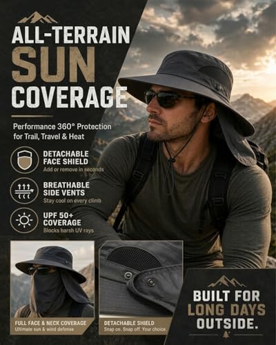 Mens Sun Hat with Neck Flap & Face Cover UPF 50+ Ultimate 360° All Terrain UV Protection Wide Brim Bucket Hats Hiking Fishing - color: 2pcs#b