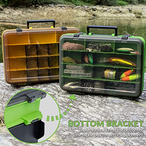 THKFISH Fishing Tackle Box Organizer Double Layer Tackle Storage Fishing Boxes Outdoor Box with Adjustable Dividers 14.96 * 10.23 * 4.5in Green - color: A-GREEN-double sided tackle box