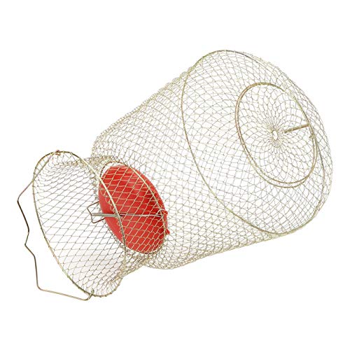 Floating Fish Basket, Sturdy Stainless Steel Collapsible Fishing Net Cage with Spring Door, Portable Foldable Round Metal Fish Trap for Shrimp Crab Trout Outdoor Fishing