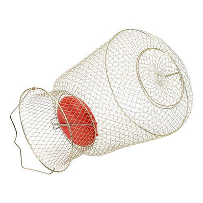 Floating Fish Basket, Sturdy Stainless Steel Collapsible Fishing Net Cage with Spring Door, Portable Foldable Round Metal Fish Trap for Shrimp Crab Trout Outdoor Fishing